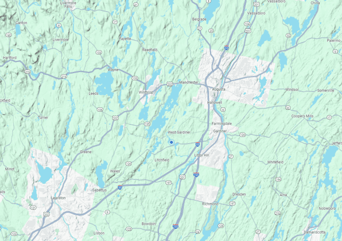 Map of service area Belgrade, Readfield, Fayette, Augusta, China, Vassalboro, Gardiner, Litchfield, Wales, Winthrop, Manchester, Lewiston, Auburn, Sabattus, Wales, Monmouth, Greene, Leeds, Wayne, Kents Hill, Maine